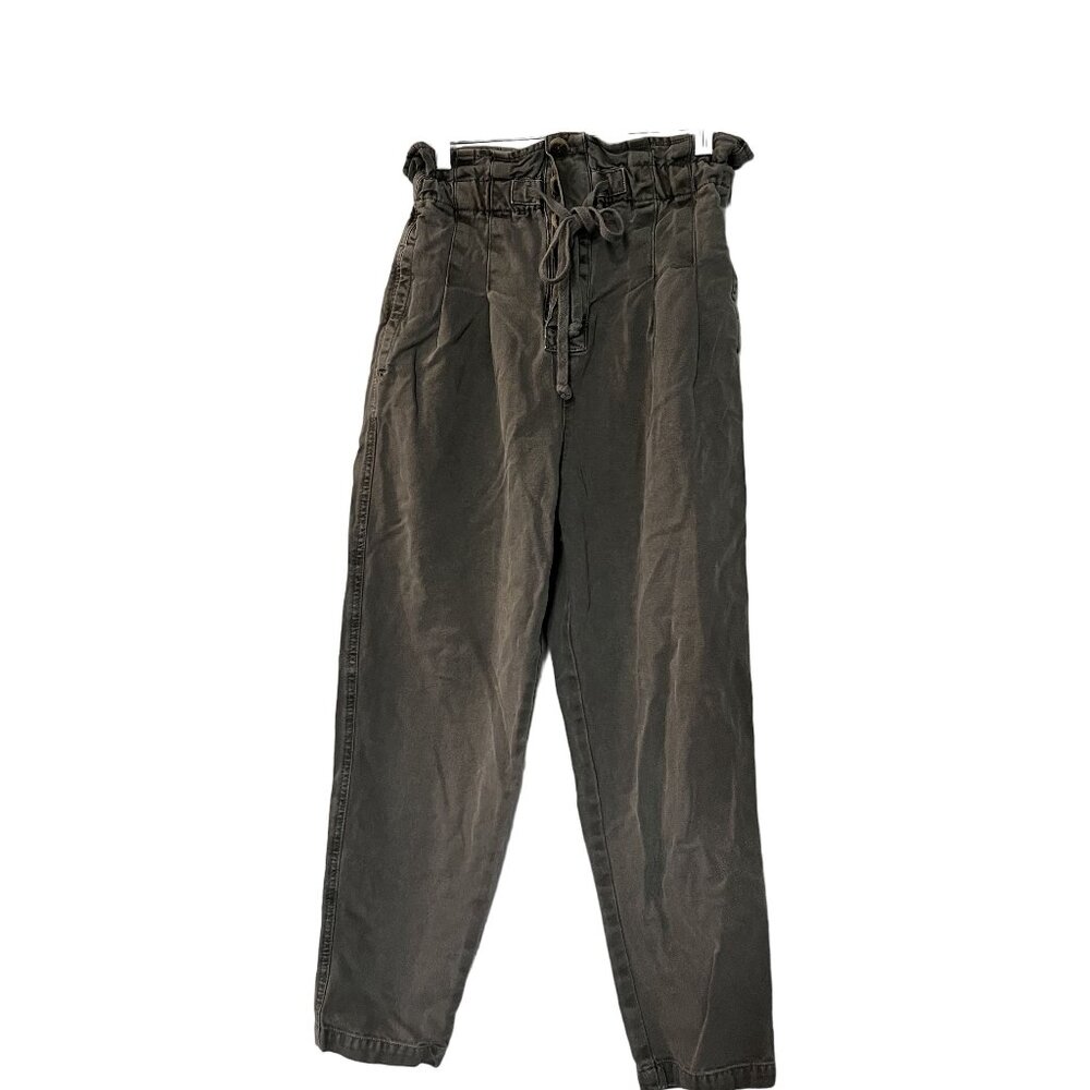 Free People Olive Green Margate Pleated Paper Bag High Waisted Pants‎ Size XS
